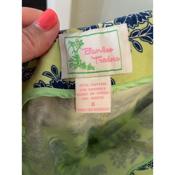 Bamboo Traders Green Blue Floral Patterned Cropped Side Zip Pants Sz 4 - Picture 5 of 7